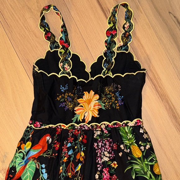 Farm Rio Black Delicate Forest Scarves Organic Cotton Maxi Dress Small - Picture 7 of 8